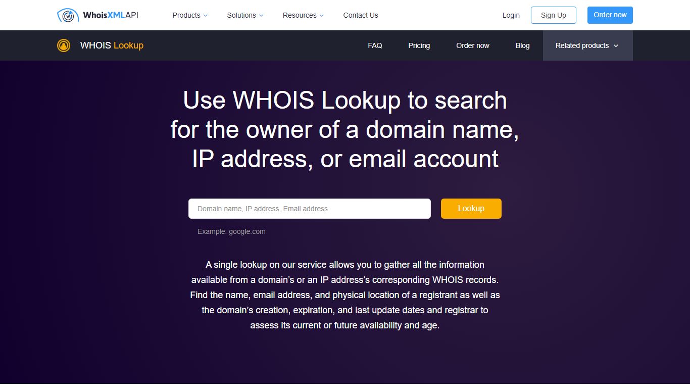 WHOIS Lookup via a domain, email, or IP address | WhoisXML API